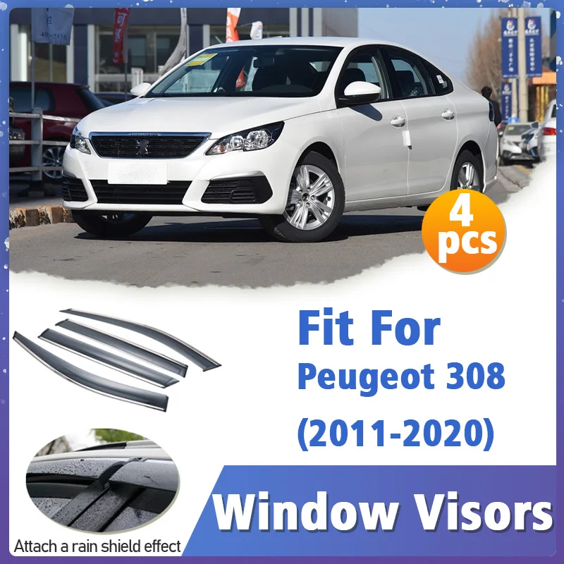 Window Visor Guard for Peugeot 308 2011-2020 Vent Cover Trim Awnings Shelters Protection Sun Rain Deflector Auto Accessories