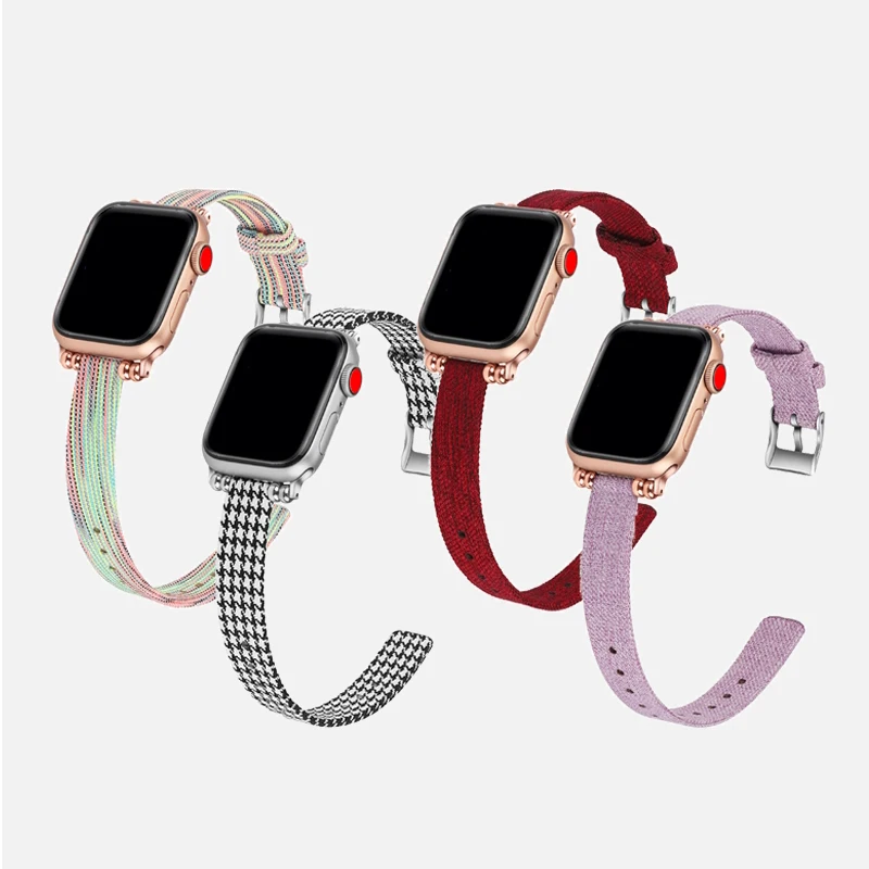 

Canvas Bracelet Strap with Metal Head Grains for Apple Watch SE 6 5 4 40mm 44mm Band Slim Thin Correa for iWatch 38mm 42mm 3 2 1