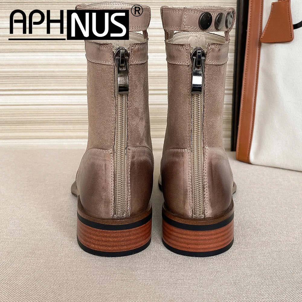 

APHNUS Womens Boots Short Ankle Booties Flats Low Mid Heels Pumps Woman 2020 Shoes For Women New Boot