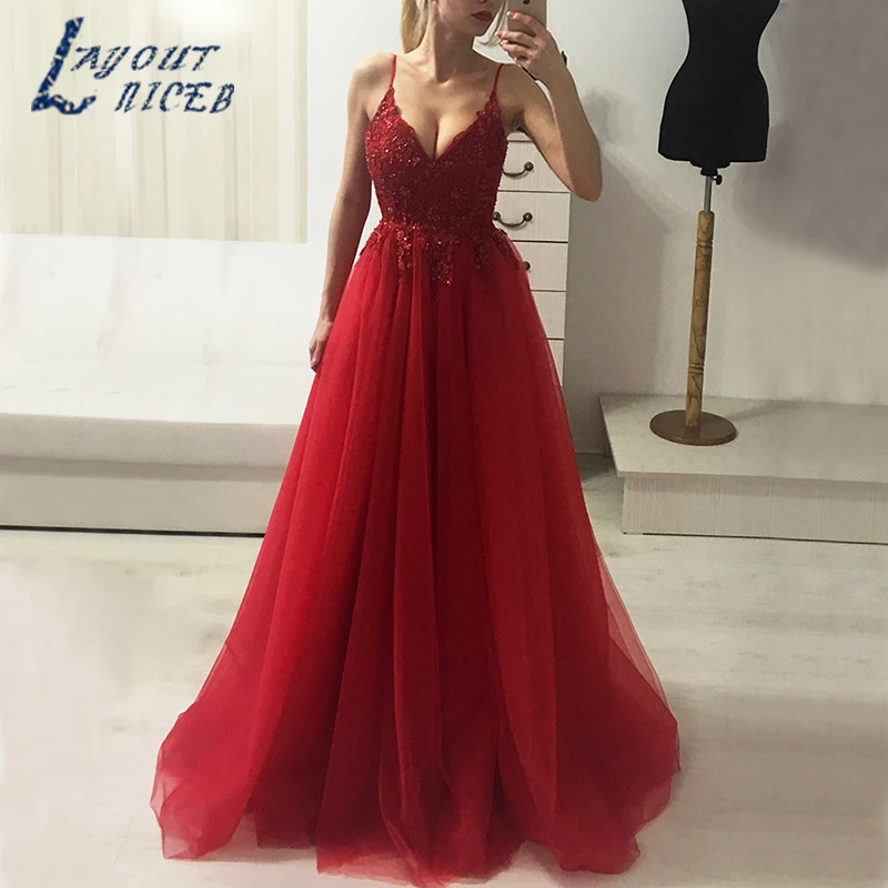 

SZ005 Sexy Burgundy Evening Dress Sheer V-Neck Long Formal Prom Gowns 2019 Dresses Sleeveless Peplum Party