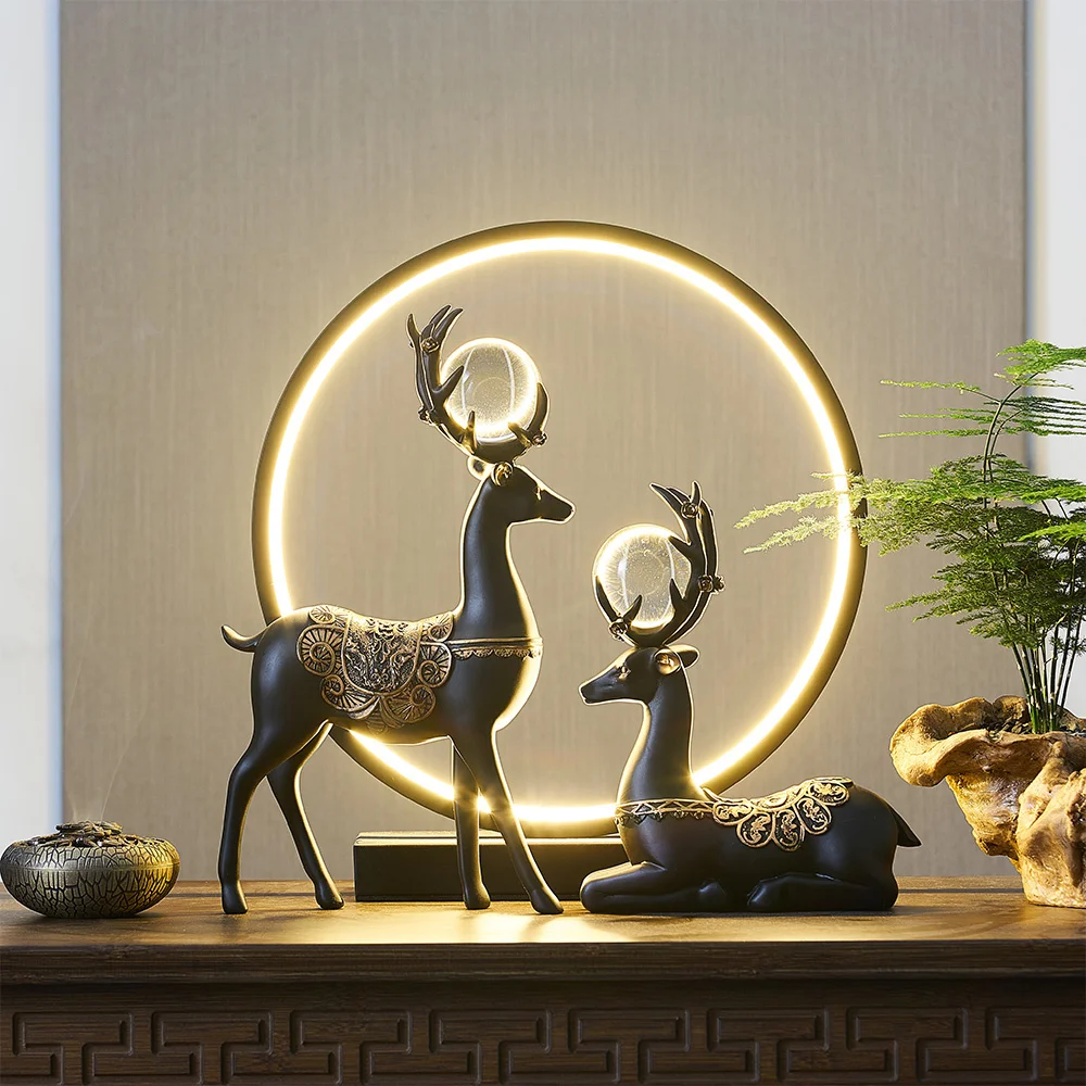 

2Pcs Lucky Deer Sculpture Resin Statue Tabletop Ornament Housewarming Gifts Home Room Decoration Living Room Decoration