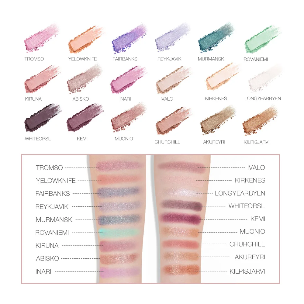 

O.TWO.O Eyeshadow Palette Pigmented Powder Aurora Borealis Eye Shadow Makeup Easy to Blend 18 Colors Rich Color