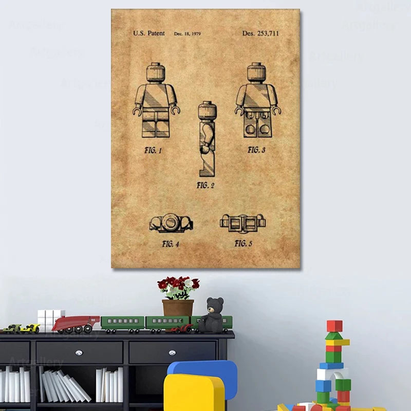 Лего человек патентированный игрушечный художественный набор для поклонников Лего плакаты Украшение детской комнаты печать чертежа подарочные идеи игры Декорации на.