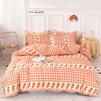 duvet cover set 34 pieces carrot grid pattern bedclothes includepillowcase bed sheet comforter cover cute oceania rural style