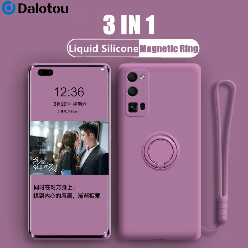 Custodia in Silicone liquido per Huawei P40 Lite P30 P20 Pro Mate 40 30 20 Honor 30S V30 V40 Nova 5T supporto magnetico supporto per cinturino