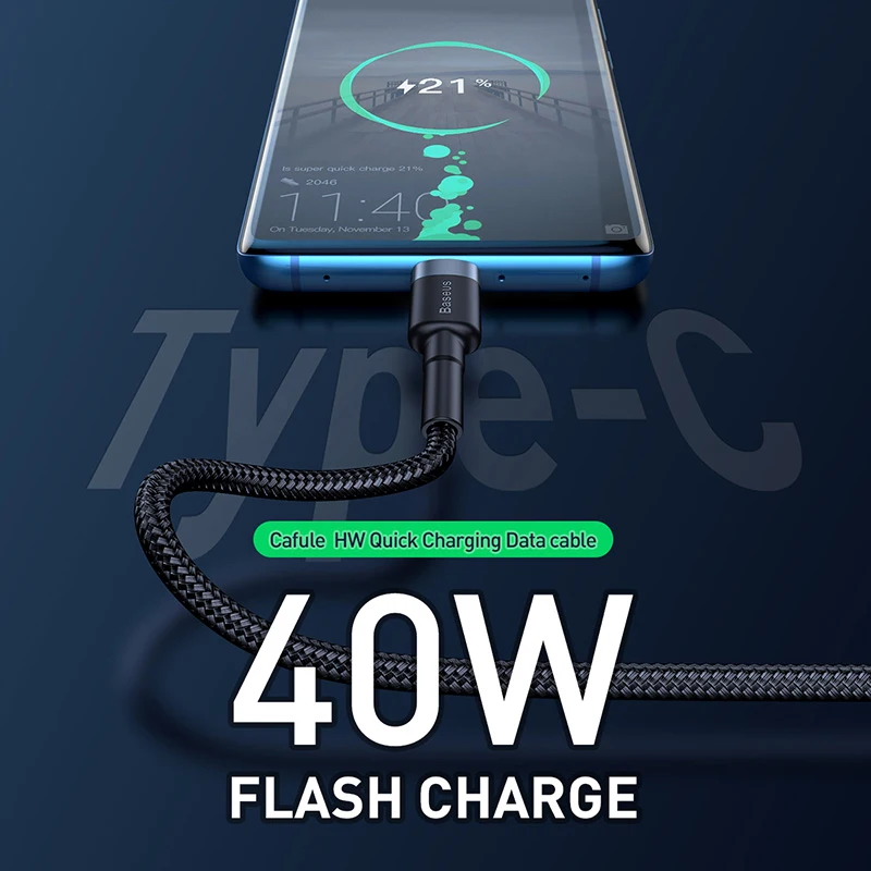 Baseus USB C Type кабель 5A для Huawei Realme Poco X3 быстрой зарядки USB-C зарядного устройства Type-C