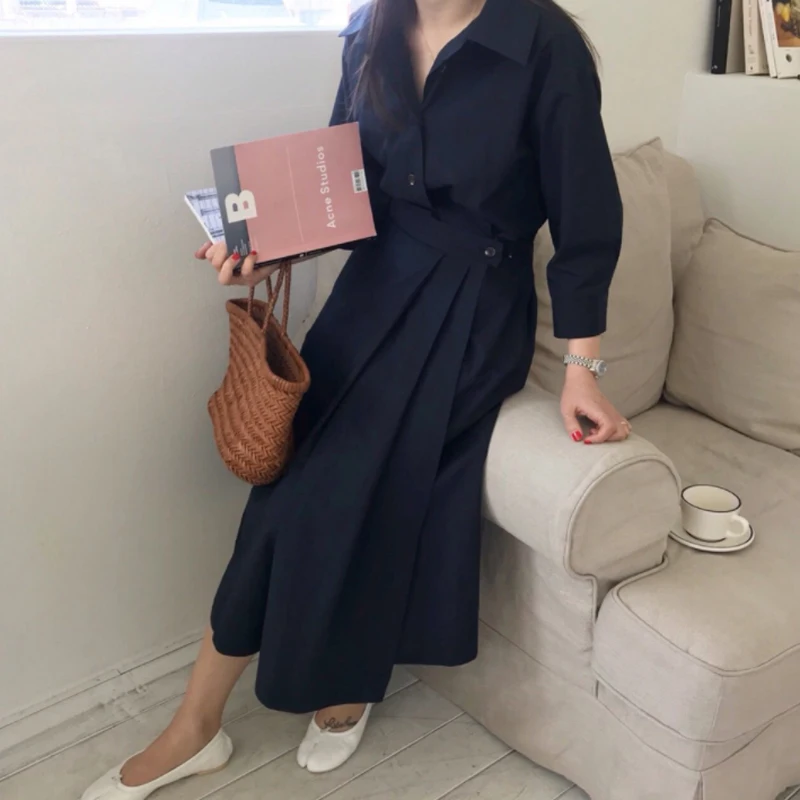 Платье BGTEEVER женское однобортное с длинным рукавом повседневное минималистское