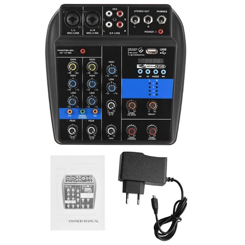 Portable Bluetooth A4 Sound Mixing Console Audio Mixer Record 48V Phantom Power Effects 4 Channels With Usb(Eu Plug) | Электроника