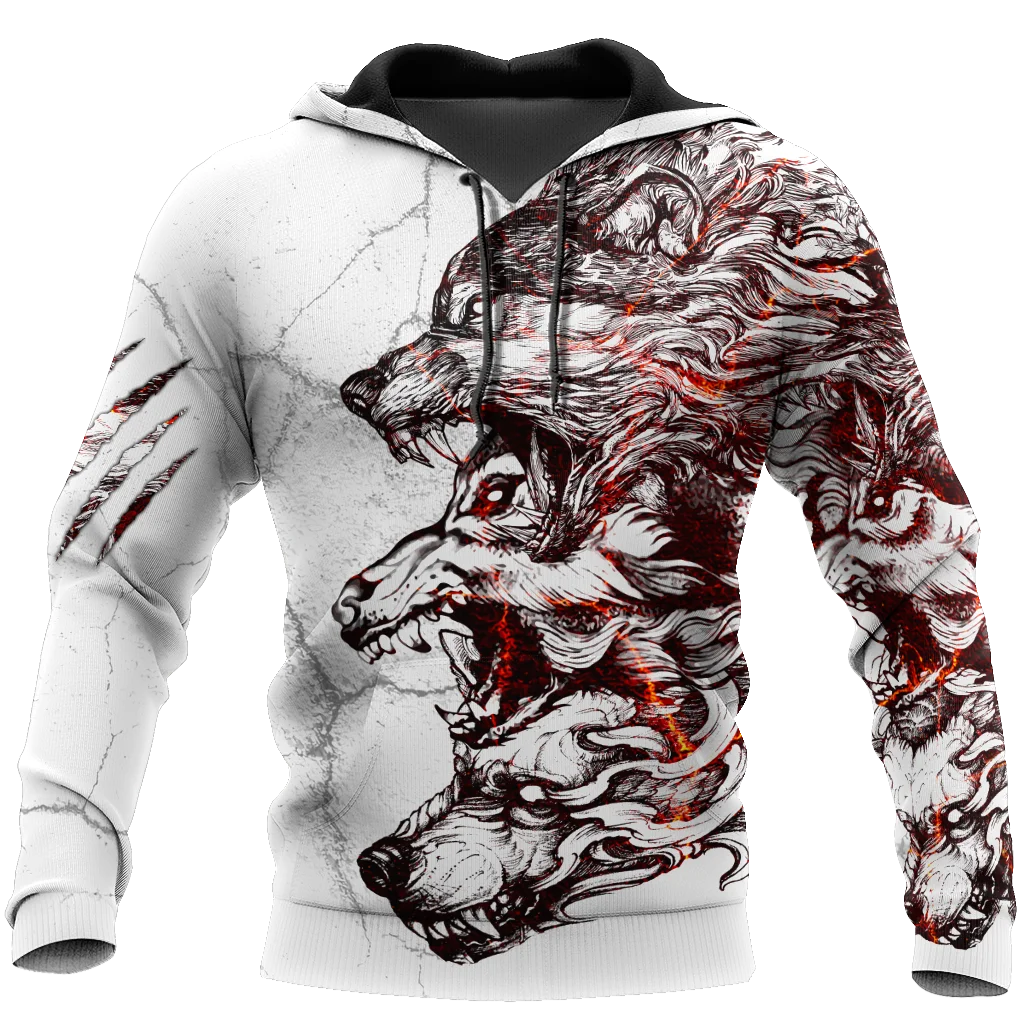 

Mens Casual 3D Print Hoodies Double Gray Wolfs Tattoo Man Pullover Women Hood Sweatshirt Hip-Hop Jacket Unisex New Streetwear