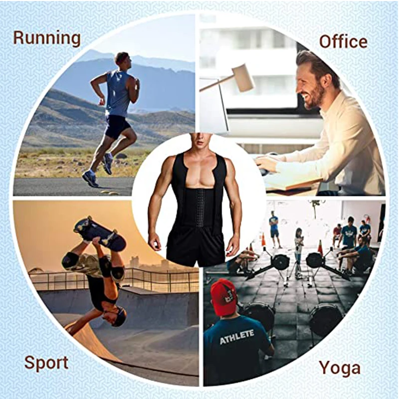 

Men's Waist Trainer Vest for Weight Loss Compression Slimming Body Shaper Sauna Tank Top with Zipper Gym Sweat Shirt Shapewear
