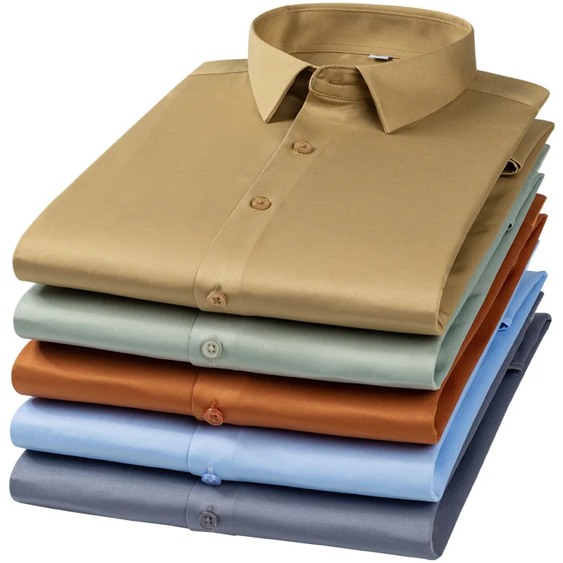 S~6XL Top Quality No Ironing Men Dress Shirt Long Sleeve No Trace Soft Cozy Pocket-less Formal Regular Fit Office Camisa Social