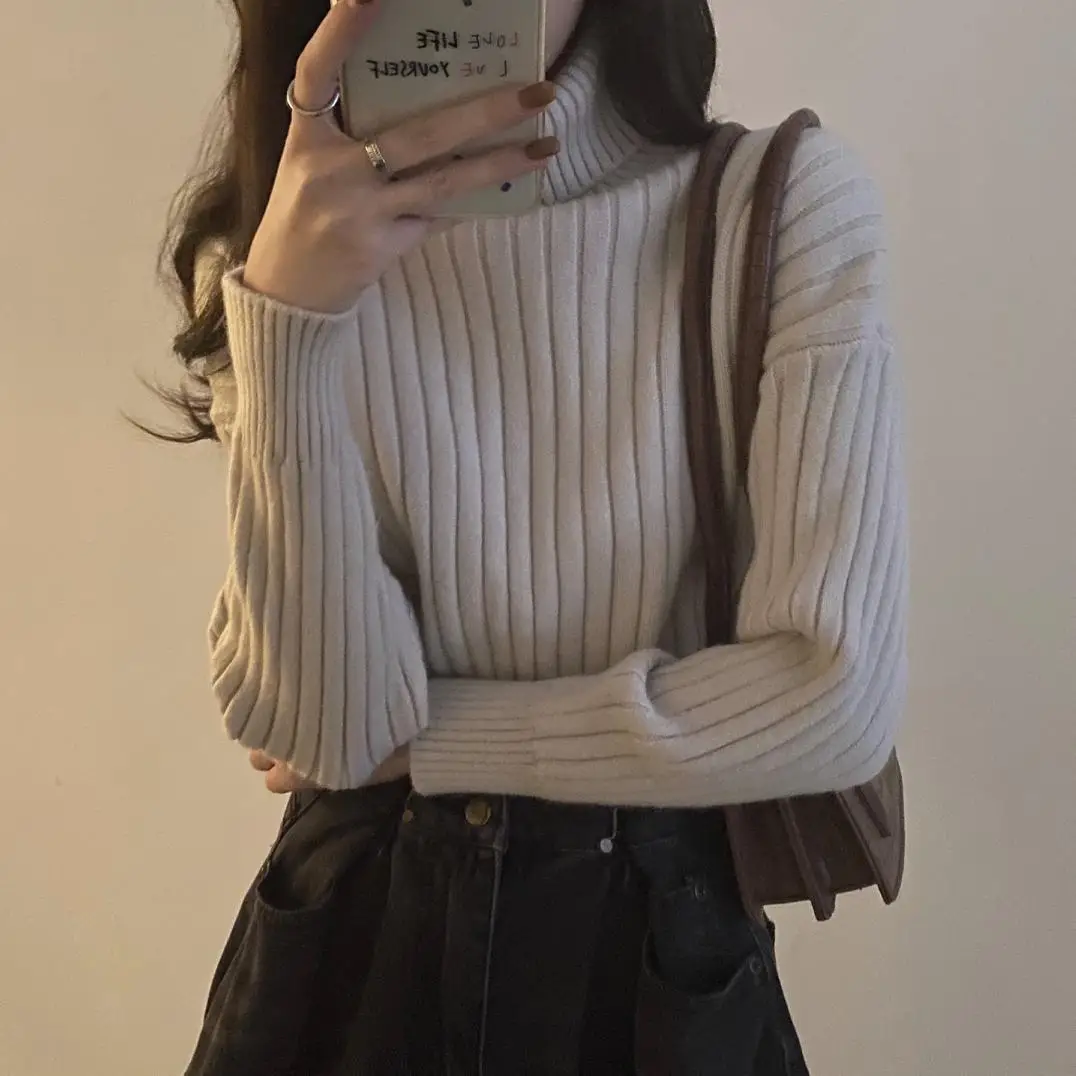 

Women Sweaters Autumn Winter Tops Slim Turtleneck Pullover Knitted Jumper Soft Warm Pull Femme