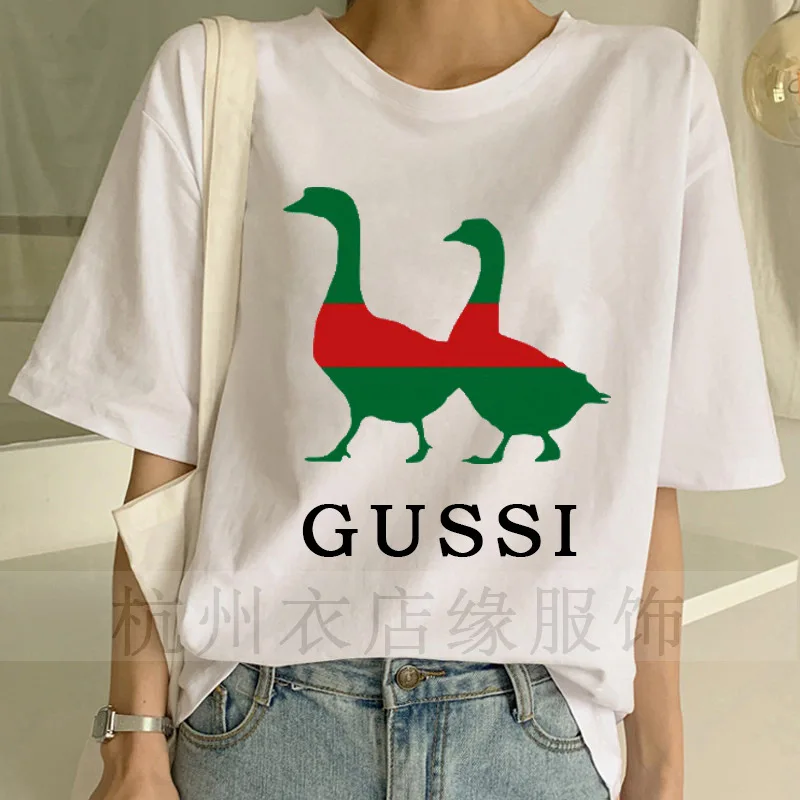 Женская футболка с принтом утки Повседневная Свободная круглым вырезом и