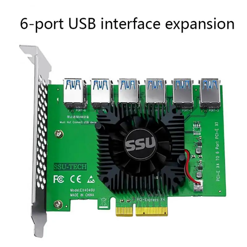 

PCI Express X4 20Gb 1 To 6 Riser Card PCI-E To PCI-E Adapter PCIE Slot 1 X 6-port USB 3.0 Riser Extender For BTC Mining New