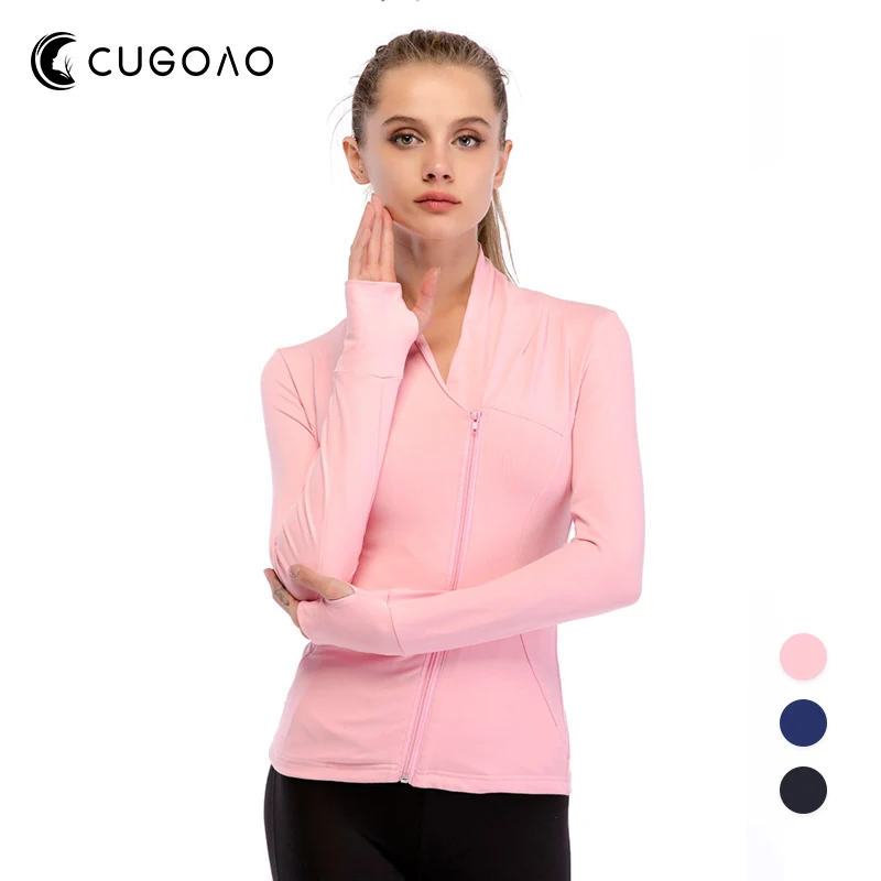 

CUGOAO Women Sport Jacket Zipper Yoga Coat Clothes Fitness Jacket Running Hoodies Thumb Hole Sportwear Gym Workout Hooded Top