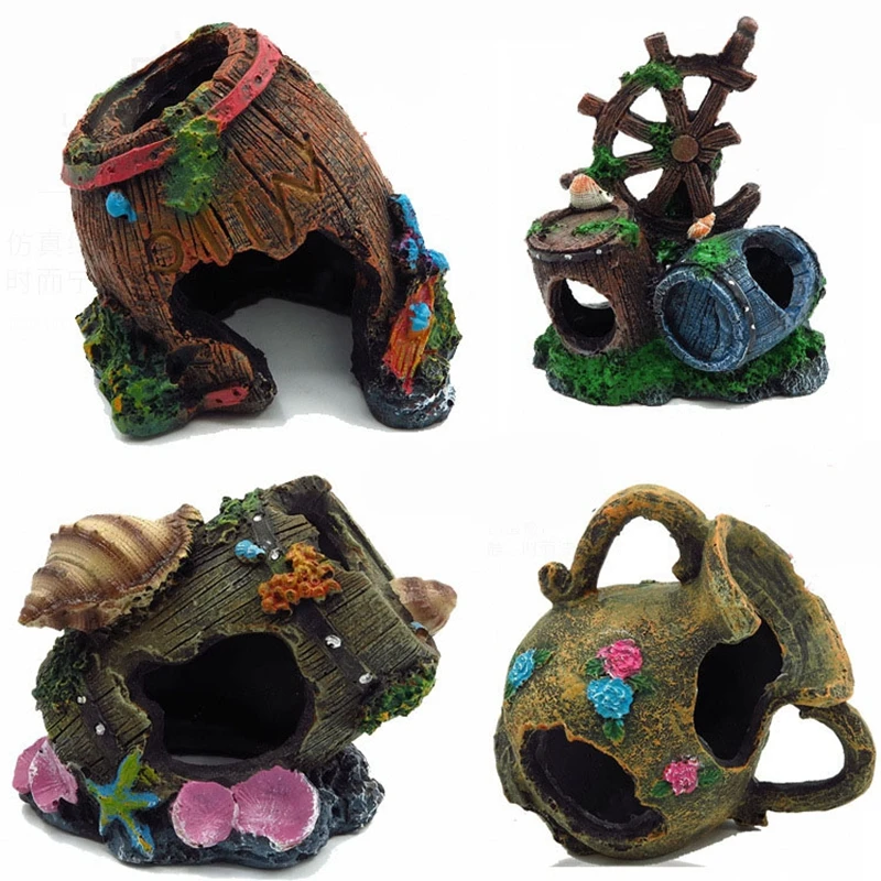 Aquarium Accessories Fish Tank Resin Landscape Decorations Crawling Pet Box Shelter Lizard Snake Crystal Shrimp Crab | Дом и сад