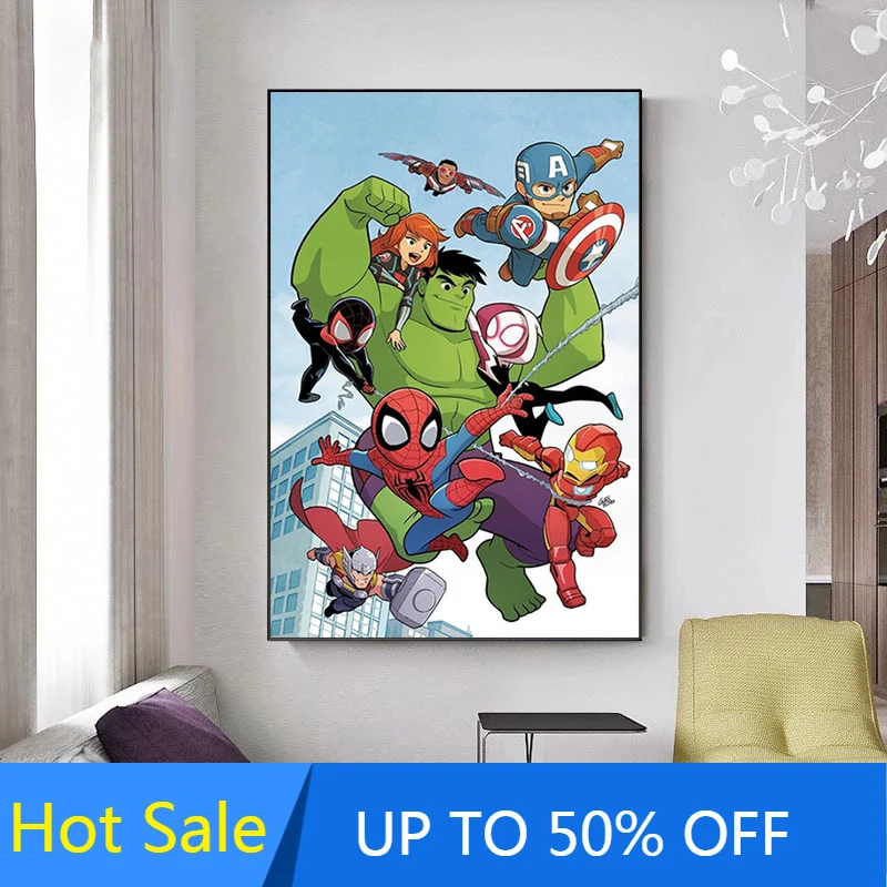 Приключения супергероев Marvel холст картина Мстители Халк черное настенное
