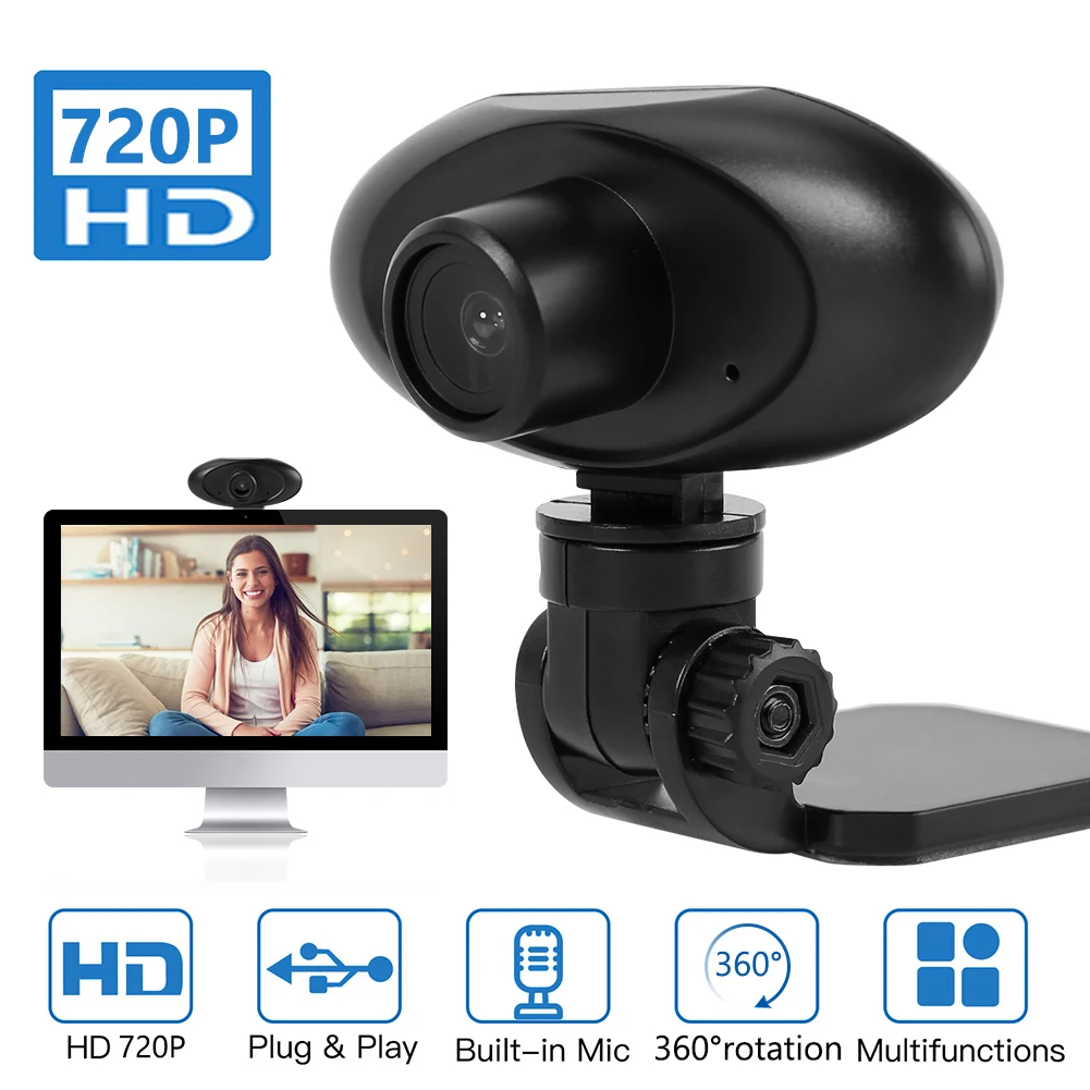 

VODOOL HD 720P Webcam Built-in Microphone 360 Rotation USB Driver Free Web Camera Widescreen Video Work Home Accessories