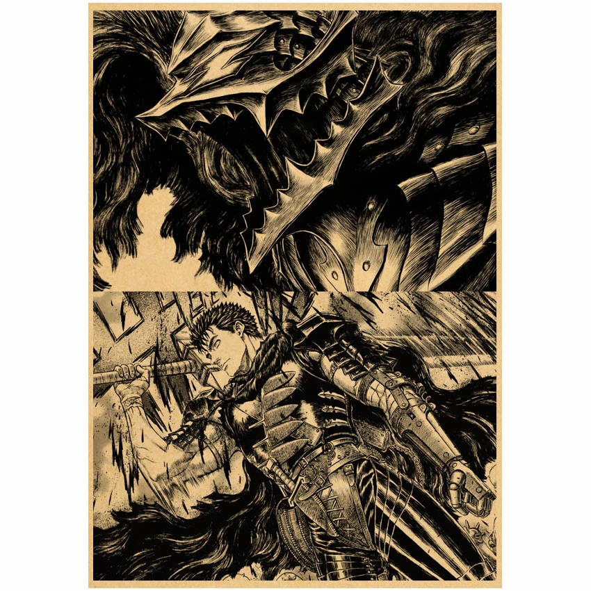 Классические Постеры из бумаги в стиле Аниме Berserk Ретро плакат крафт-бумага с