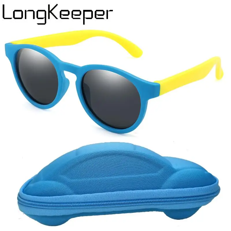 Модные гибкие детские солнцезащитные очки с чехлом для мальчиков и девочек