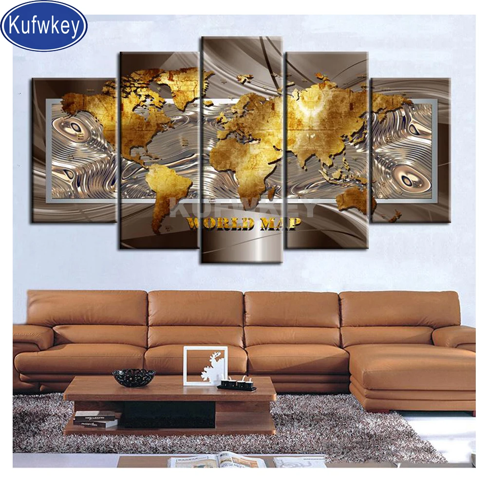 5 шт. алмазная живопись Золотая карта мира набор алмазов 5d полная квадратная