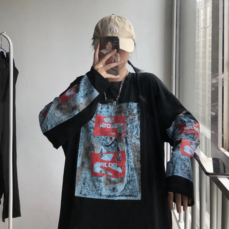 

Print Long Sleeve T-shirts Spring Autumn Korean Ins Harajuku Causal Loose Ladies Tops Hipster Women Clothes O-neck Graphic Tee