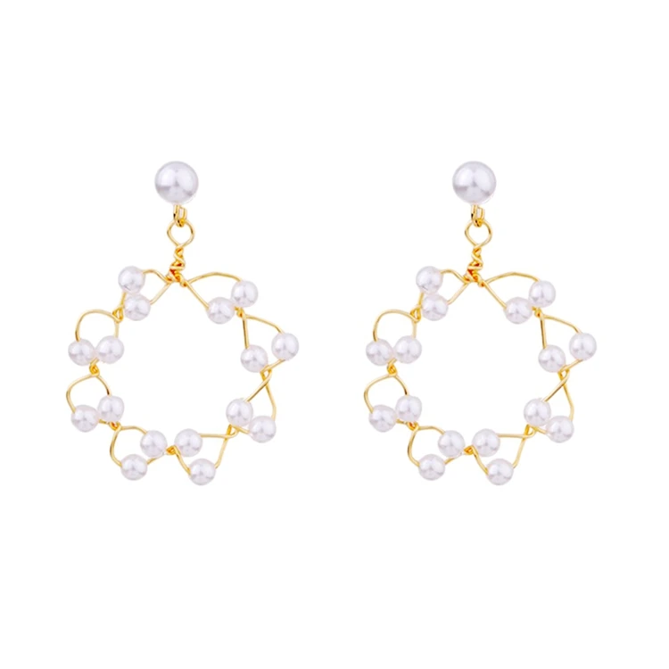 Корейские Новые массивные серьги с жемчугом Золотые круглые геометрические