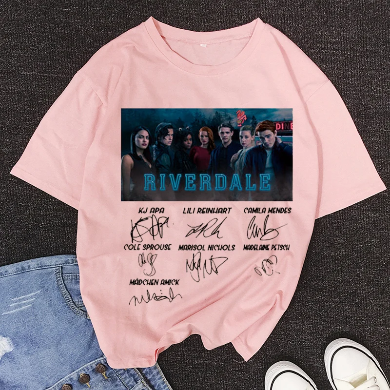 

Vogue Loose Riverdale Signature Print Women Tshirt Women Casual Short Sleeve Fashion Cotton&Polyester Streetwear White Top Tee