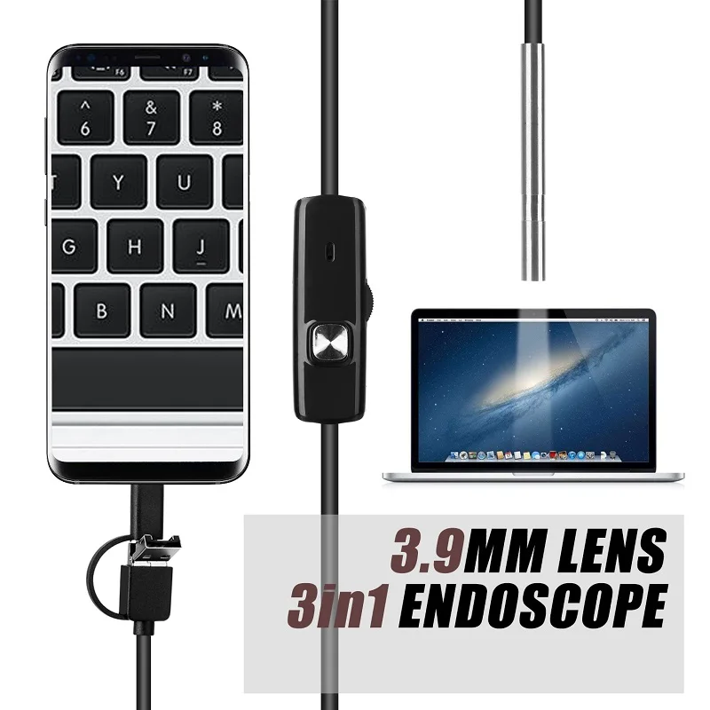 

Endoscope Camera 3.9MM 3in1 USB Mini Camcorders IP67 Waterproof 6 LED Borescope Inspection Camera for Windows Macbook PC Android