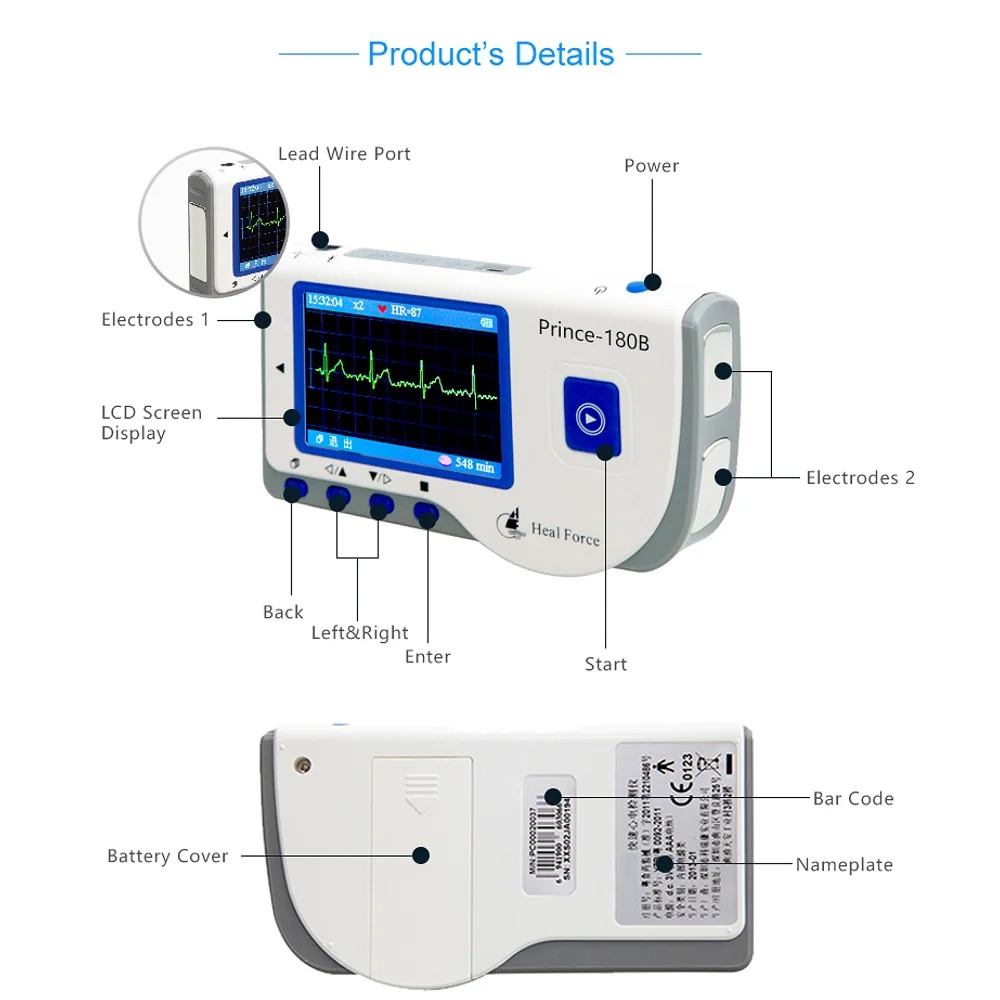 PC-180B1 Portable ECG Monitor Handheld LCD Heart Rate Tracker EKG Monitoring Device with Data Storage Transmission Usb Cable | Красота и