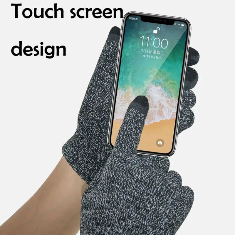 Мужские классические перчатки на полный палец с сенсорным экраном зимние теплые