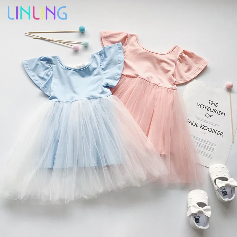 2020 Summer New Cute Girl Dress Mesh Toddler Kid Princess Party Print Back Bow Baby Kids | Детская одежда и обувь