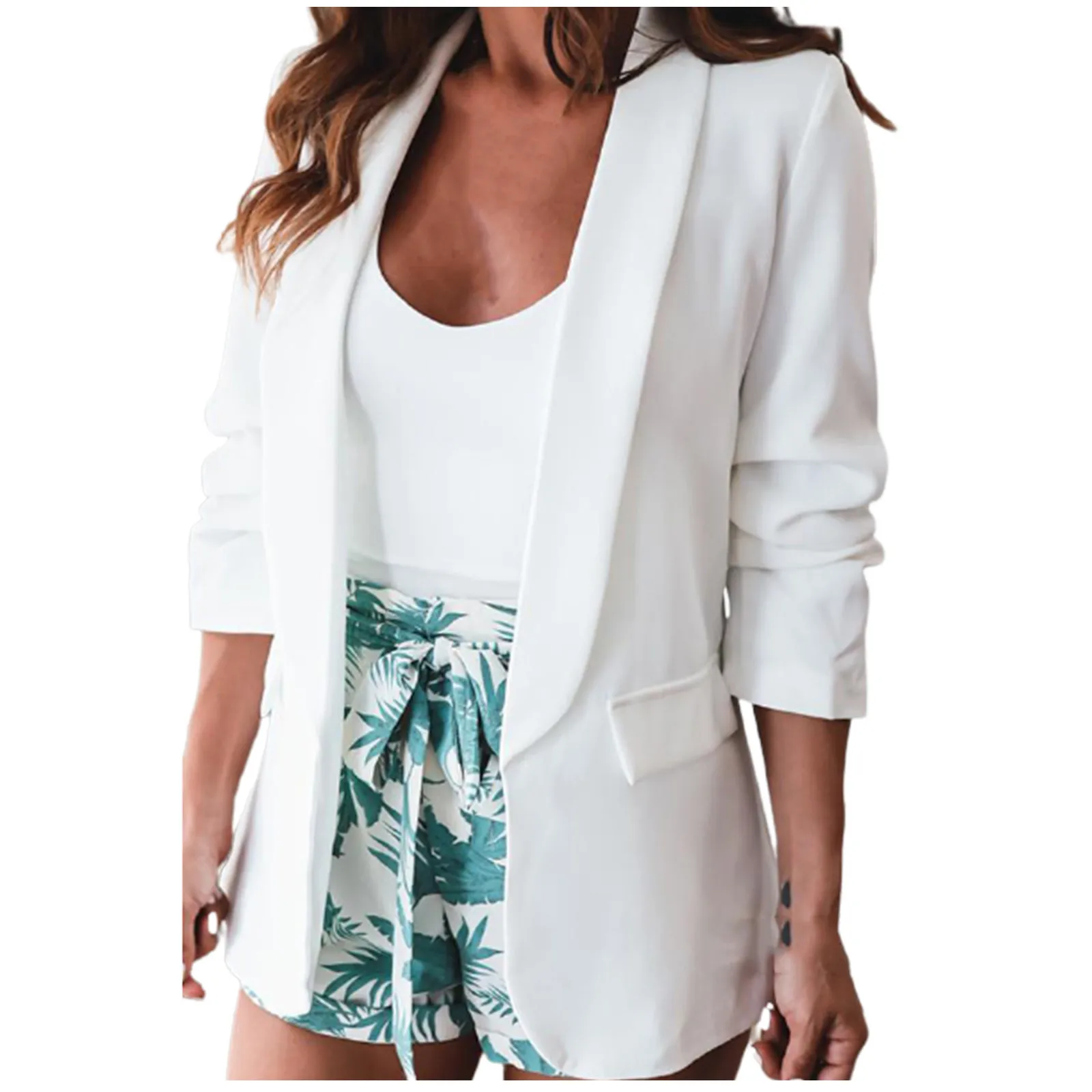 

Офисные женские однотонные повседневные блейзеры, женское свободное деловое пальто с длинным рукавом и карманами, женская модная куртка, ж...