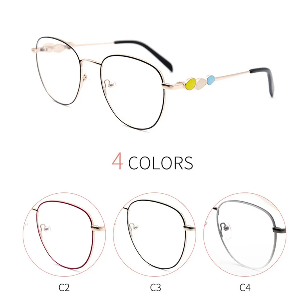 

KANDREA 2020 Fashion New Women Eyeglasses Round Metal Novel Temples Glass Frame Optical Eyewear Prescription Myopia Spectacles