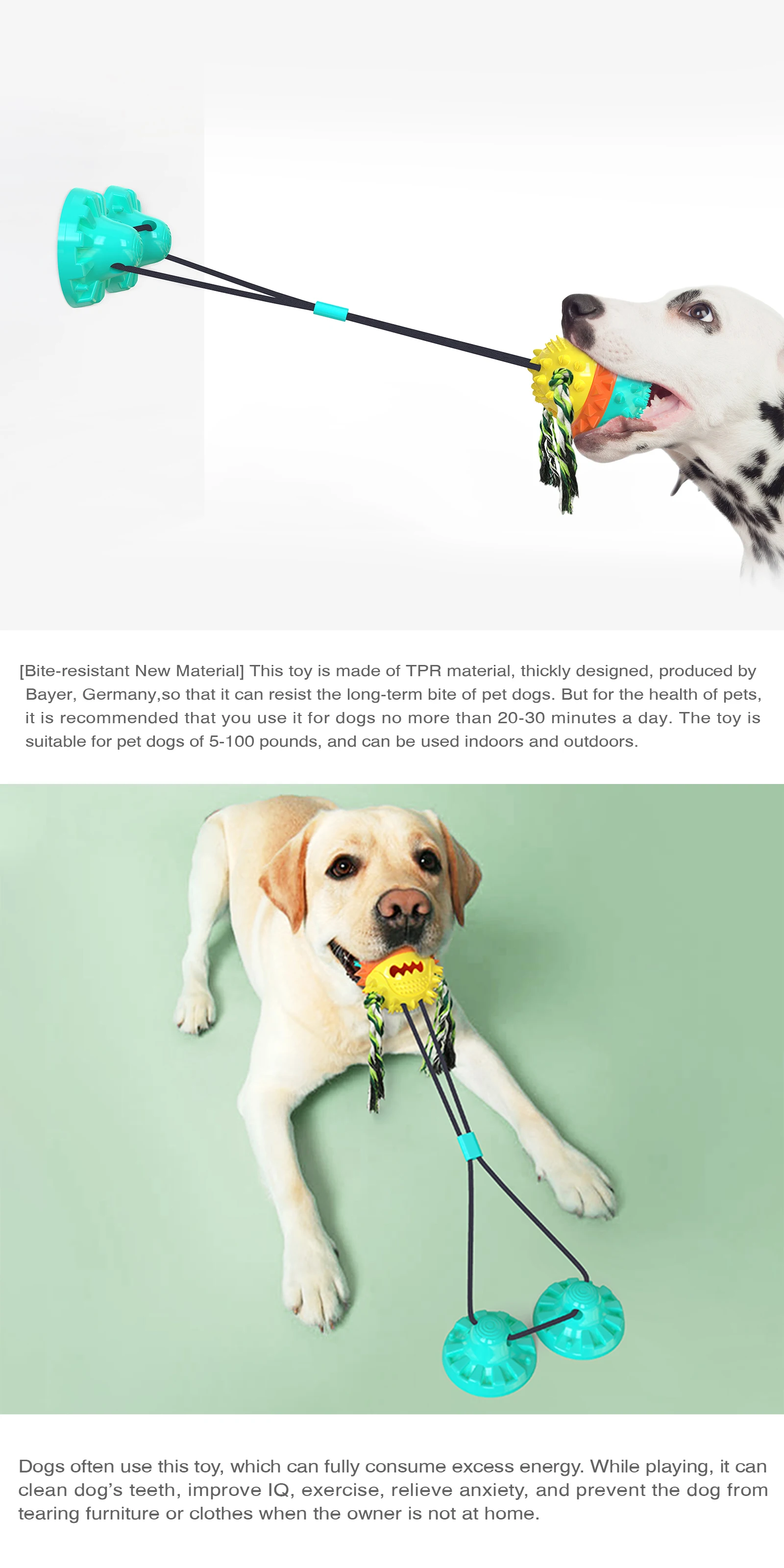 

Pet Double Sucker Serrated Molar Ball Toy Multifunction Interactive Pet Aggressive Chewers Rope Toothbrush Molar Bite Squeaky