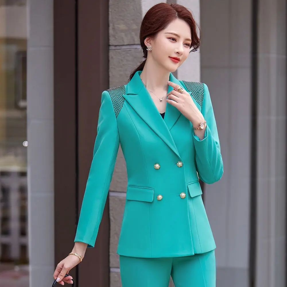 2021 New Autumn and Winter Women's Professional Wear Casual Office Sets Double Breasted Ladies Jacket Two-piece Fashion Trousers