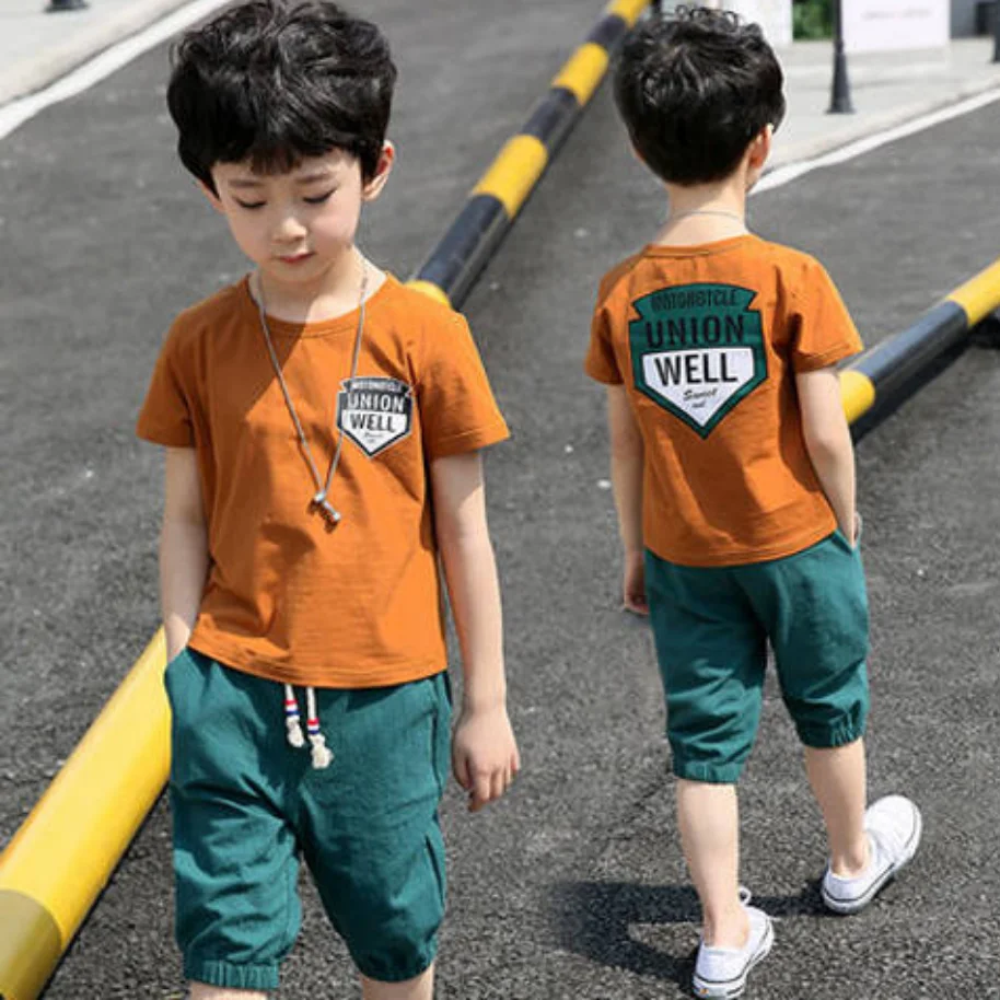 12M-14T Boys Summer Clothes Set 2021 New Casual O-Neck Fashion Letters Printed Two Pieces Children Clothing Suits High Quality |