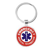 emt medical symbol pendant keychains emergency medical technician quote logo 25mm glass cabochon key rings holder for gift