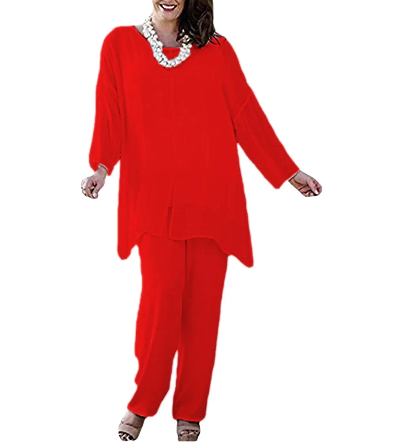 Шифоновое платье для матери невесты с разрезом спереди и длинными рукавами |