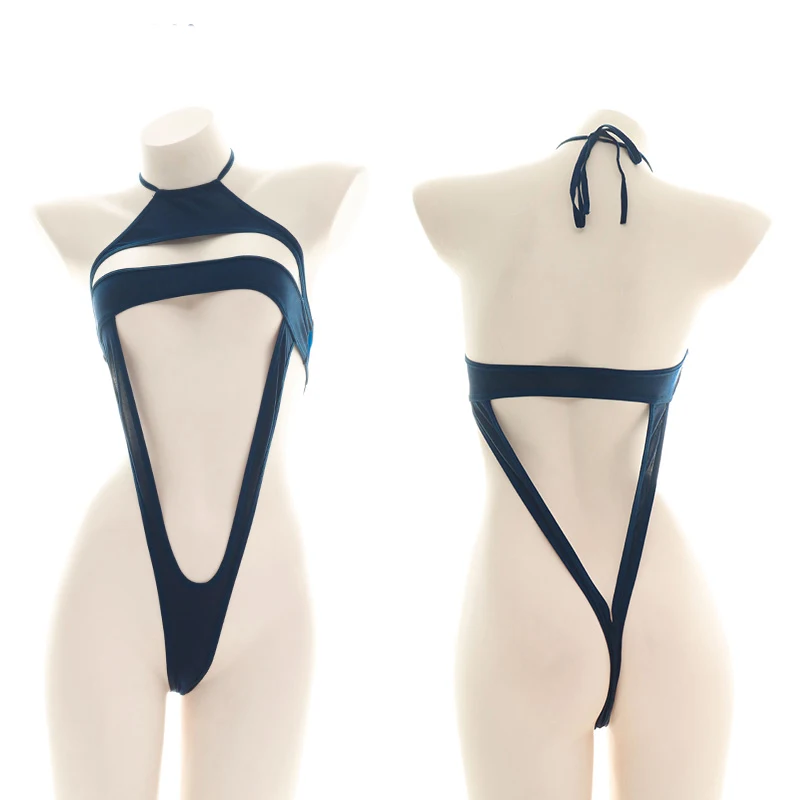 

Japanese Women's Sukumizu High Split One-Pieces Open Chest Bikini Underwear Suit Sexy Cosplay Girl Navy Halter Bandage Pajamas