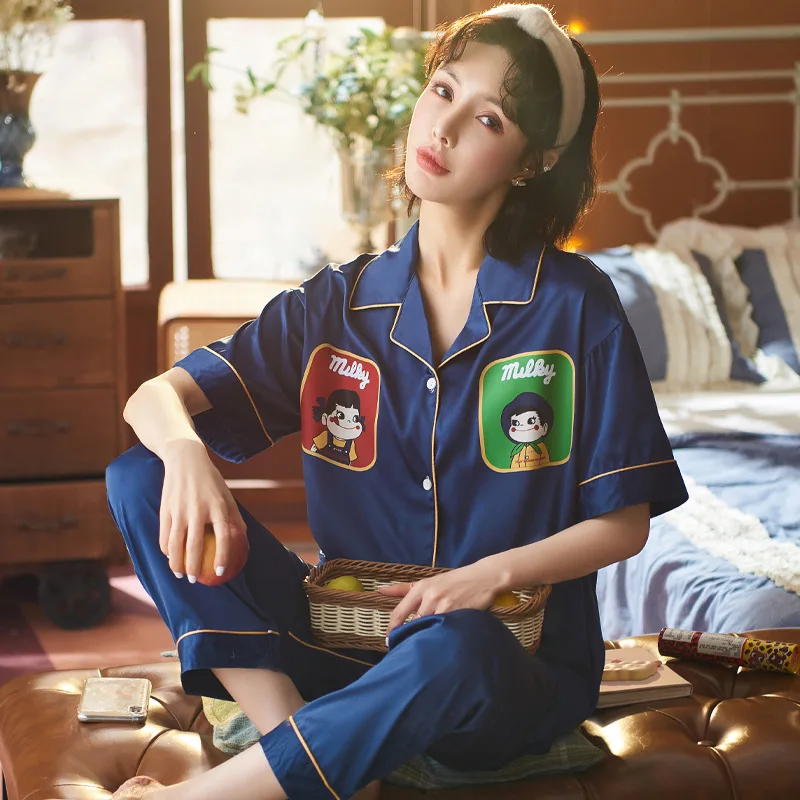 Пижамный комплект Женский из искусственного шелка Свободная Домашняя одежда с