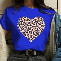 big heart leopard print women t shirt short sleeve o neck loose women tshirt ladies tee shirt clothes camisetas mujer