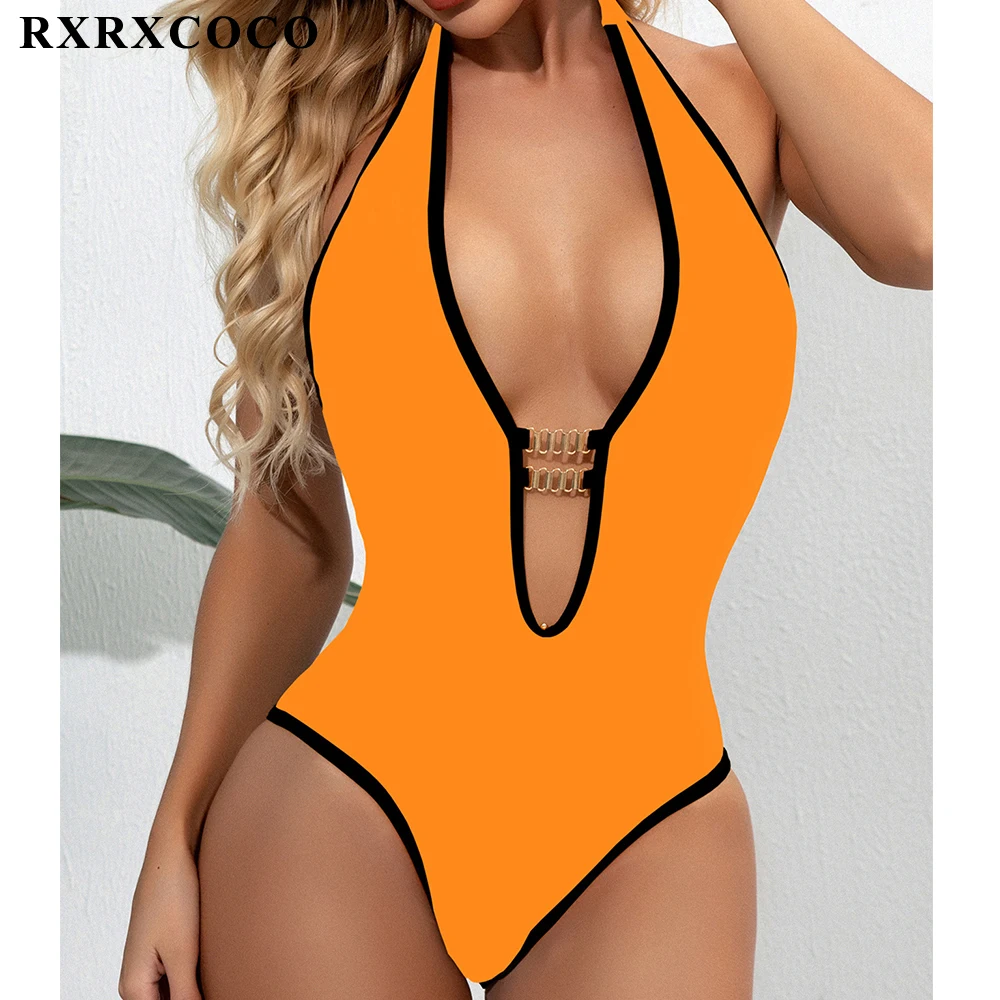 Цельный купальник RXRXCOCO сексуальный бандажный купальный костюм Однотонный