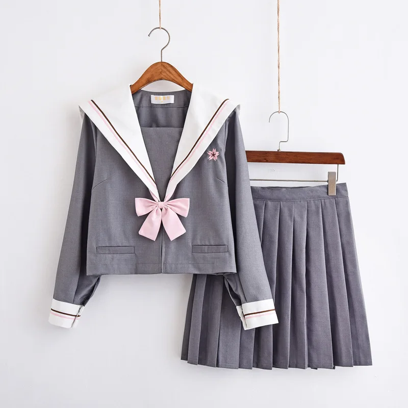School Dresses Khaki Jk Uniforms Sailor Suit Anime Gray Japanese High ...