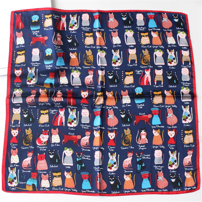 

Женский шелковый шарф с принтом кошки, 53x53 см