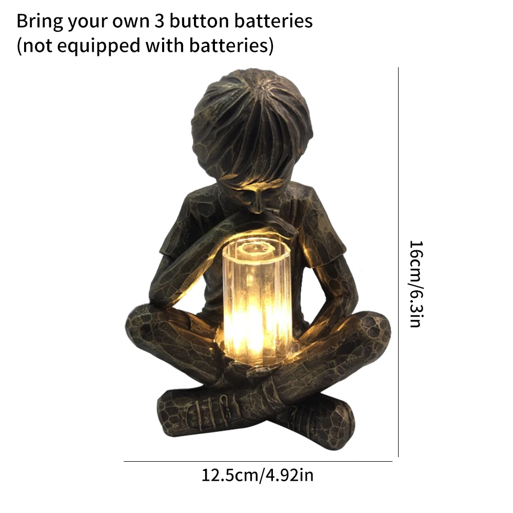 

Prodigy Boy Child Resin Statue Sculpture With LED Lawn Garden Lamp Easter Day Ornaments For Lighting Garden Decor Accessories