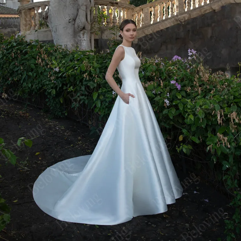 

Новое прибытие Аппликации Кружева Бохо невесты платья для женщин А-силуэта без рукавов свадебное платье 2021 vestidos de novia атласное свадебное платье