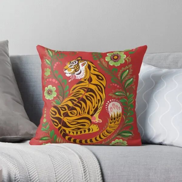 

Tiger Folk Art Soft Decorative Throw Pillow Cover Print Pillow Case Waist Cushion Pillows NOT Included