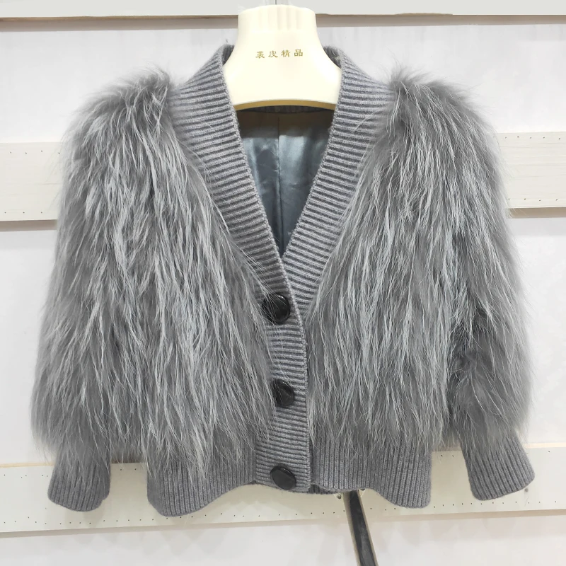 Raccoon  fur knitting coat new real fur coat women's clothing autumn and winter natural fox fur coat