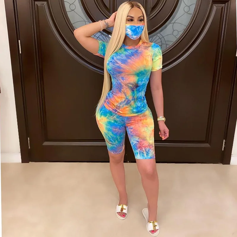 

Женский Летний Новый облегающий повседневный костюм с принтом, комплект из 2 предметов: футболка и шорты